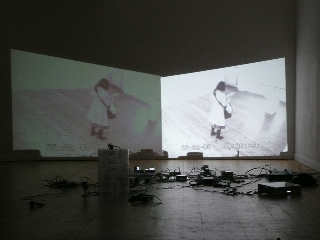 This artwork by Stanza uses the live CCTV system inside an art gallery to the art installation
